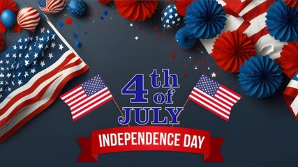 Obraz premium text happy independence day and american flags.4th of July Independence Day with national flag of United states. American flag and text on blue with stars background for independence day.