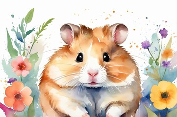 Watercolor, an image of a hamster