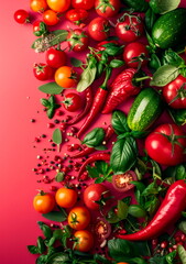 Hot and spicy meat dishes, vibrant with chilies and spices, transitioning into a hot pink gradient for energetic