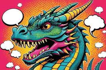 Pop Art, an image of a dragon, with speech bubbles