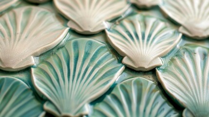 Obraz premium Close-up of Textured Green Ceramic Tiles