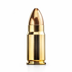 A Single Gold-Plated Bullet on a White Background