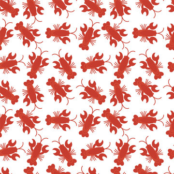 Seamless pattern with crayfish - hand drawn vector illustration.