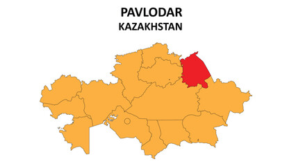 Naklejka premium Pavlodar Map in Kazakhstan. Vector Map of Kazakhstan. Regions map of Kazakhstan.