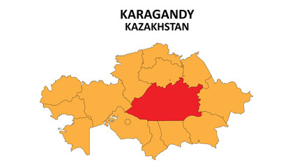 Karagandy Map in Kazakhstan. Vector Map of Kazakhstan. Regions map of Kazakhstan.