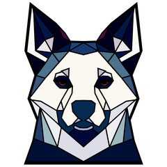 Dog head in a geometric style, black border, colored lines, polygon and triangle shapes. Vector art, sots art, low poly, cubo-futurism, sticker, cartoon avatar, animal logo surreal design, hologram