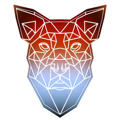 Stylized dog head a geometric style of triangles and different gradient colors with a white background, white lines. Vector art, sots art, low poly, cubo-futurism, sticker, cartoon avatar, animal logo