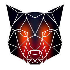 Stylized dog head a geometric style of triangles and different gradient colors with a white background, white lines. Vector art, sots art, low poly, cubo-futurism, sticker, cartoon avatar, animal logo