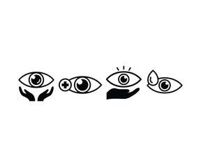 eye care with hands icons vector deisgn symbol sign simple black white illustration collections sets 