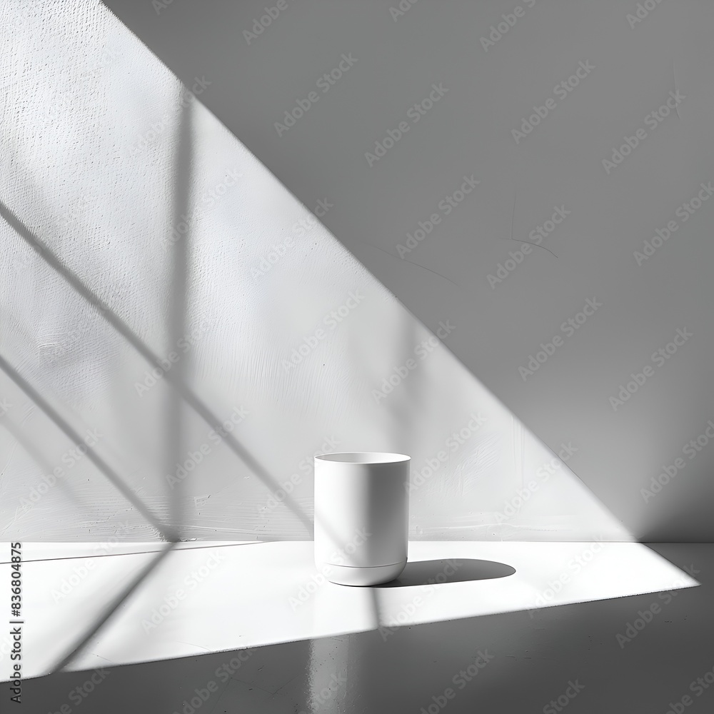 Poster a white object sits on a white surface, with a window behind it. the light shining through the windo