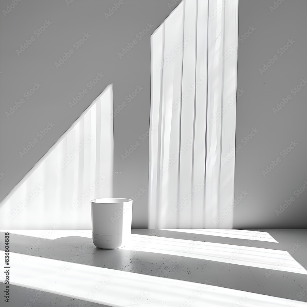 Poster a white object sits on a white surface, with a window behind it. the light shining through the windo