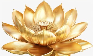  - A pristine white background showcases a stunning golden lotus flower in sharp UHD 4K focus. , Capture the beauty of a golden lotus in high-resolution with this PNG image.