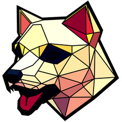 Dog head in a geometric style, black border, colored lines, polygon and triangle shapes. Vector art, sots art, low poly, cubo-futurism, sticker, cartoon avatar, animal logo surreal design, hologram