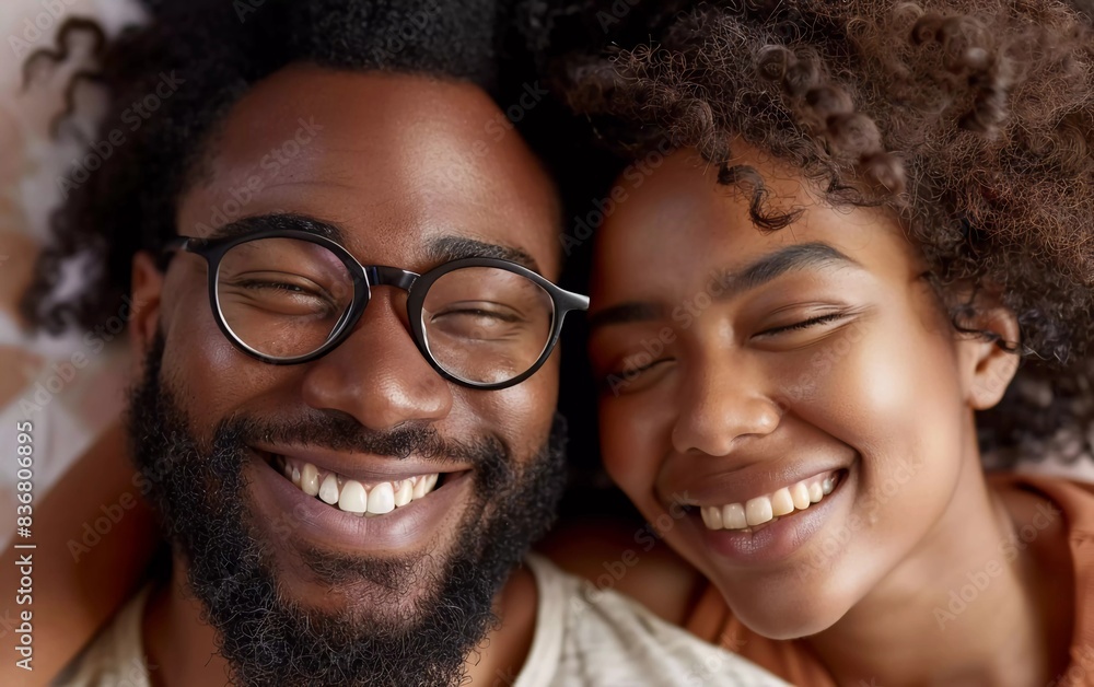 Wall mural Close up couple photo of cheerful excited happy careless happy with beaming smile 