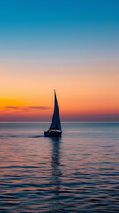 Fototapeta premium Sailboat on calm sea during vibrant sunset