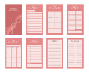 Planner template set, personal journal layouts, daily, weekly, monthly yearly planner pages design