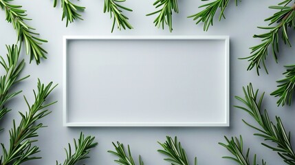 Rosemary sprigs with a rectangular frame on top.