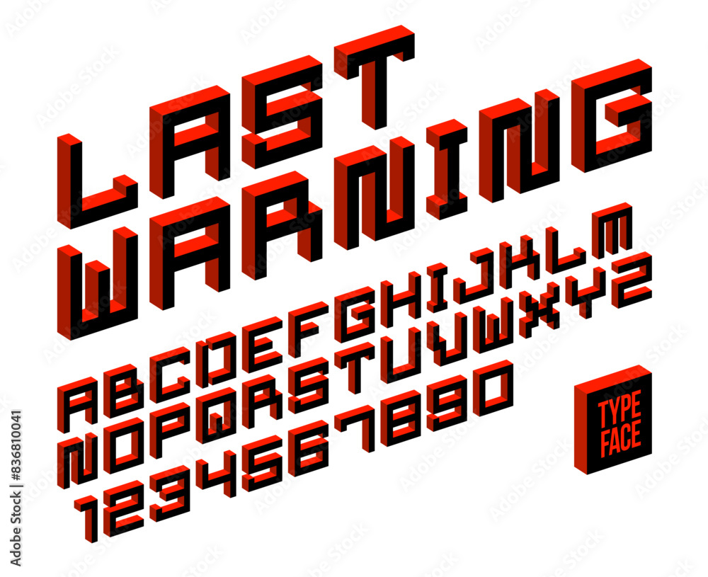 Poster minimal geometric cyberpunk 3d font, vector dimensional typeface in geometry minimalist cubic style,