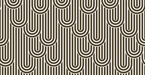 Seamless linear vector geometric minimalistic pattern, abstract lines tiling background, stripy weaving, optical maze, twisted stripes. Black and white design.