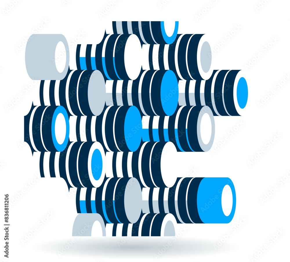 Poster abstract modern architecture vector geometric background, 3d isometric pattern with cylinders, tubes
