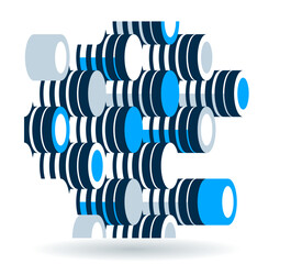Abstract modern architecture vector geometric background, 3D isometric pattern with cylinders, tubes and pipes rhythmic optical art.