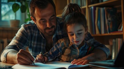 Father doing homework with his daughter
