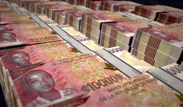 Guinea franc money banknotes print 3d illustration