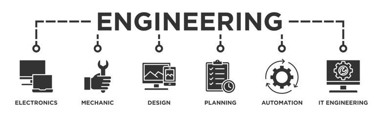 Engineering banner web icon illustration concept with icon of electronics, mechanic, design, planning, automation and it engineering