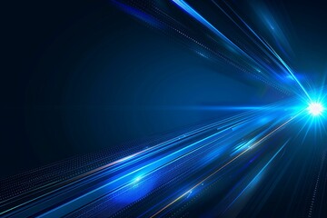 Vector Abstract, Science, Futuristic, Energy Technology Concept. Digital Image of Light Rays, Stripes Lines With Blue Light, Speed and Motion Blur Over Dark Blue Background.
