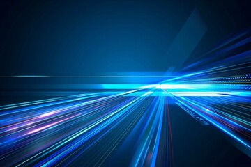 Vector Abstract, Science, Futuristic, Energy Technology Concept. Digital Image of Light Rays, Stripes Lines With Blue Light, Speed and Motion Blur Over Dark Blue Background.
