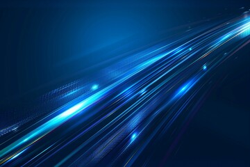 Vector Abstract, Science, Futuristic, Energy Technology Concept. Digital Image of Light Rays, Stripes Lines With Blue Light, Speed and Motion Blur Over Dark Blue Background.