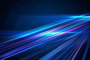 Vector Abstract, Science, Futuristic, Energy Technology Concept. Digital Image of Light Rays, Stripes Lines With Blue Light, Speed and Motion Blur Over Dark Blue Background.