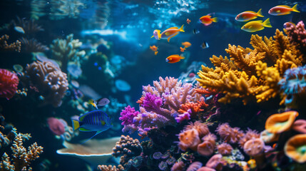 Colorful coral reef and fish