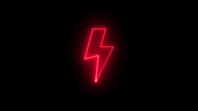 Abstract neon battery charging icon . neon lightning bolt, glowing sign.