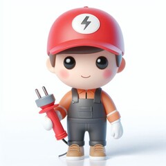 3D Cute cartoon electrician character Isolated on white background copy space