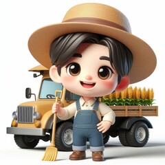 Obraz premium 3D Cute cartoon farmer character Isolated on white background