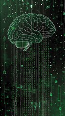 AI generated illustration of a digital brain green background