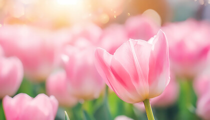 Obraz premium pink tulips in the garden