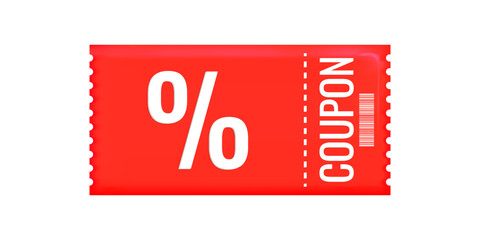 Discount coupon voucher in 3d style sale. Gift coupon. Online store design promotion marketing. Isolated element. Vector illustration.
