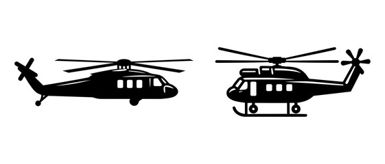 Transport vehicle helicopter side view silhouette black filled vector Illustration icon © iamabduss