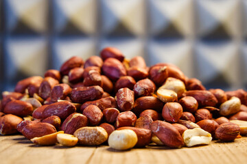 Fresh Produce Display. Fresh peanuts on wood, conveying natural and organic food concepts.