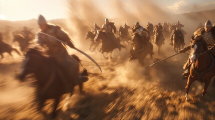 Genghis Khan Leading Mongol Cavalry Charge in the Battle of Khwarezm