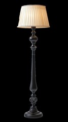 Elegant vintage floor lamp with a black base and a white pleated lampshade, perfect for classic interior decor.