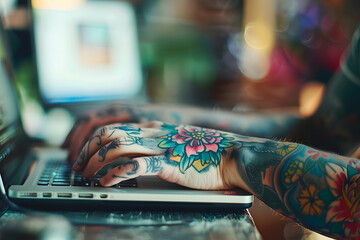A person working has cool tattoo
