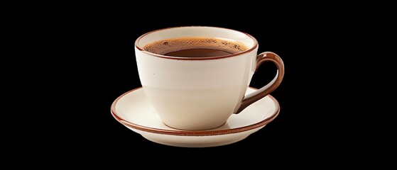 Elegant white coffee cup with rich espresso on black background, perfect for cafe menus, coffee shops, and beverage-themed designs.