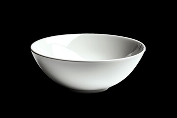 Elegant white ceramic bowl on a black background, perfect for dining and kitchen decoration. Clean, modern design ideal for various applications.