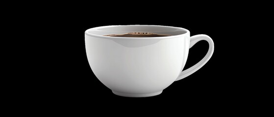 Elegant white ceramic cup filled with hot coffee, isolated on a black background, perfect for cafe and beverage themes.