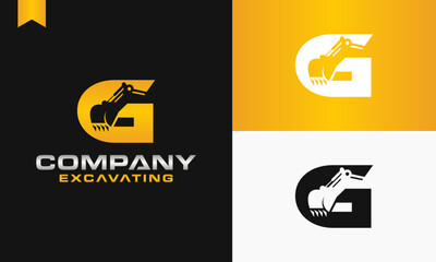 excavator letter G logo design excavating vector template illustration