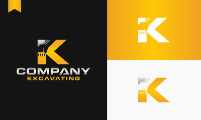 excavator letter K logo design excavating vector template illustration