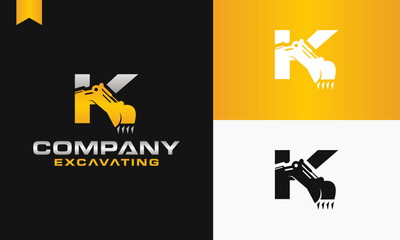 excavator letter K logo design excavating vector template illustration